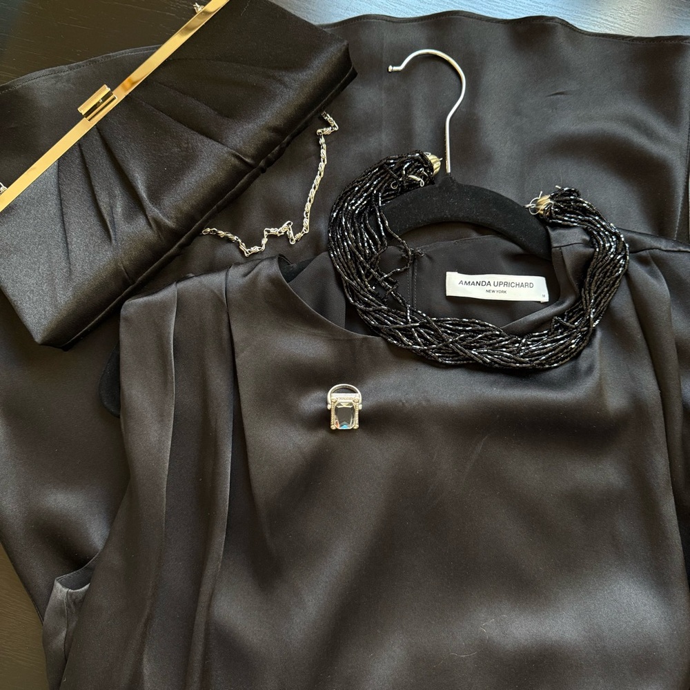Amanda Uprichard 100% Silk Black Cocktail Evening Dress Minimalist Size M - Picture 12 of 13